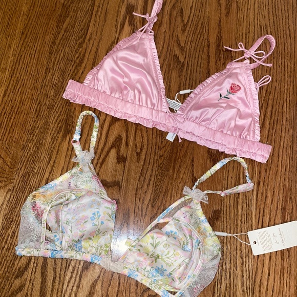 For Love & Lemons Set of TWO Bralettes- Glitter Garden & Everyday-NWT-Large